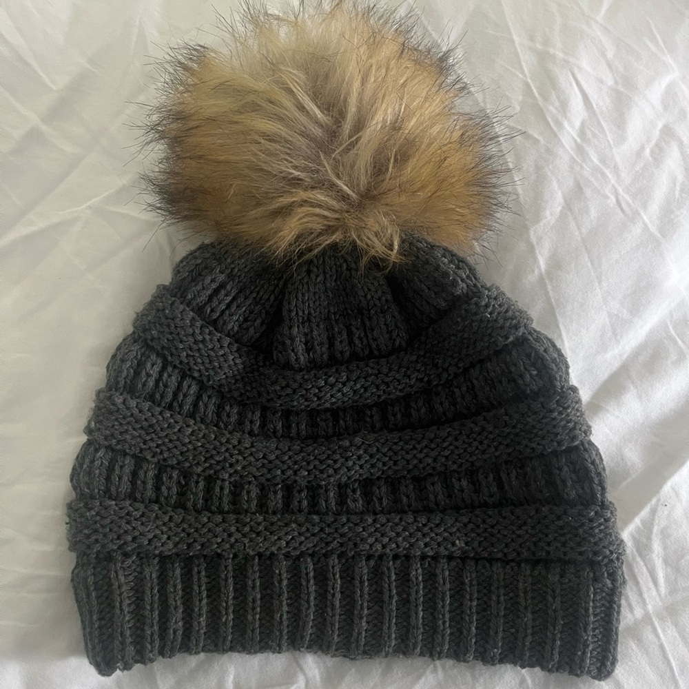 Altar’d State Grey Knit Pom Pom Beanie